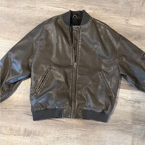 Zara Brown Faux Leather Bomber Jacket